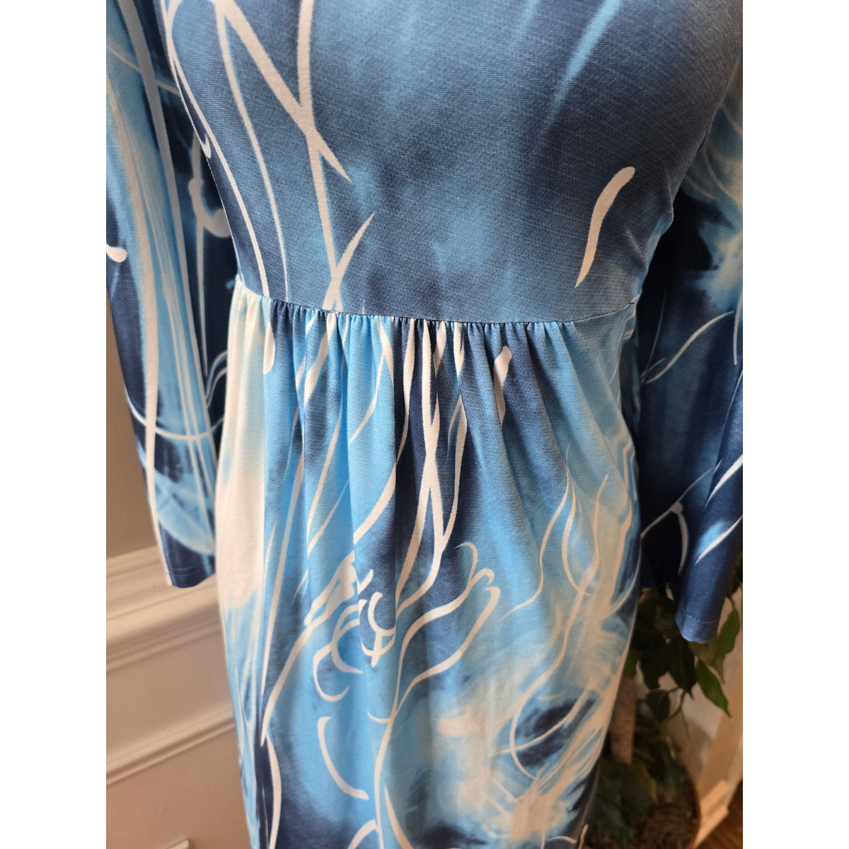 R&B Collection Shirt Dress Women's Size 2X Blue Floral Pattern Long Sleeves