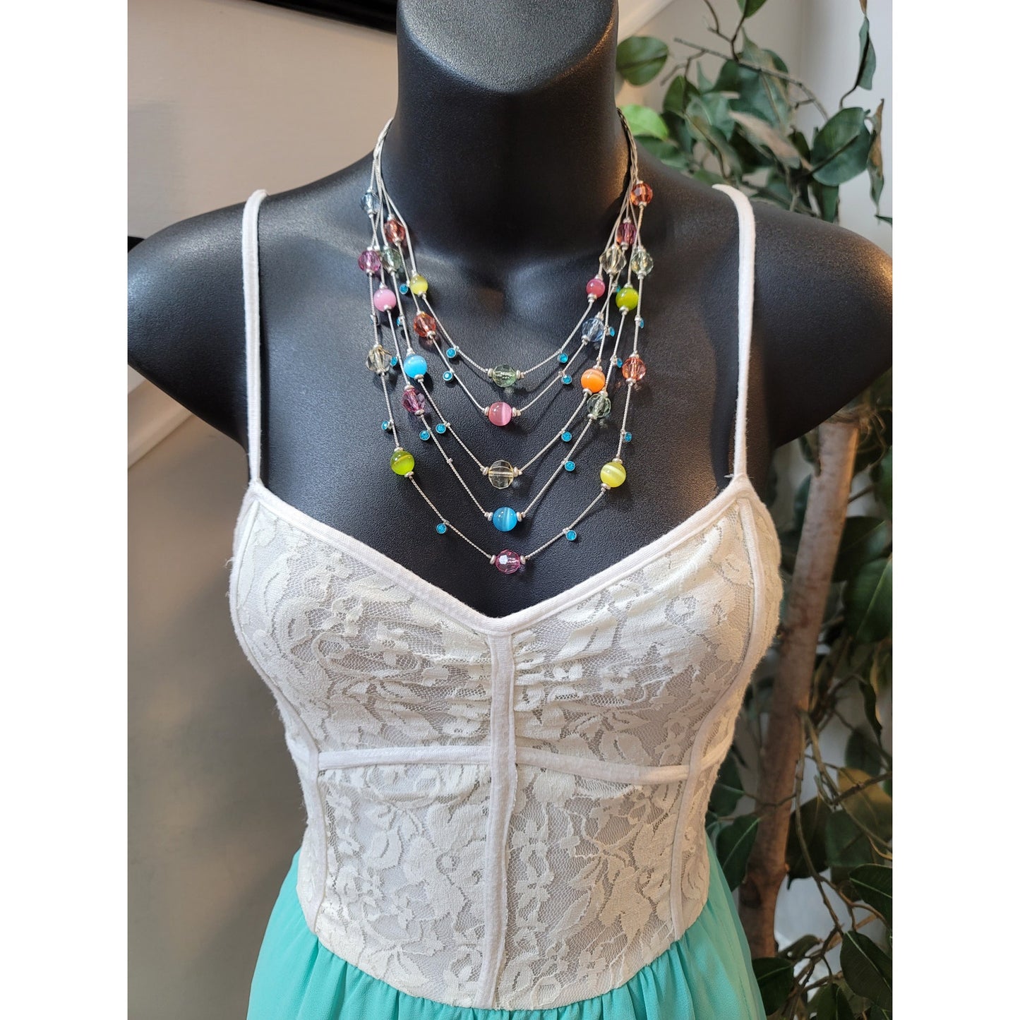 Papaya Dress Womens Medium White Lace Aqua Blue Chiffon Sleeveless Summer