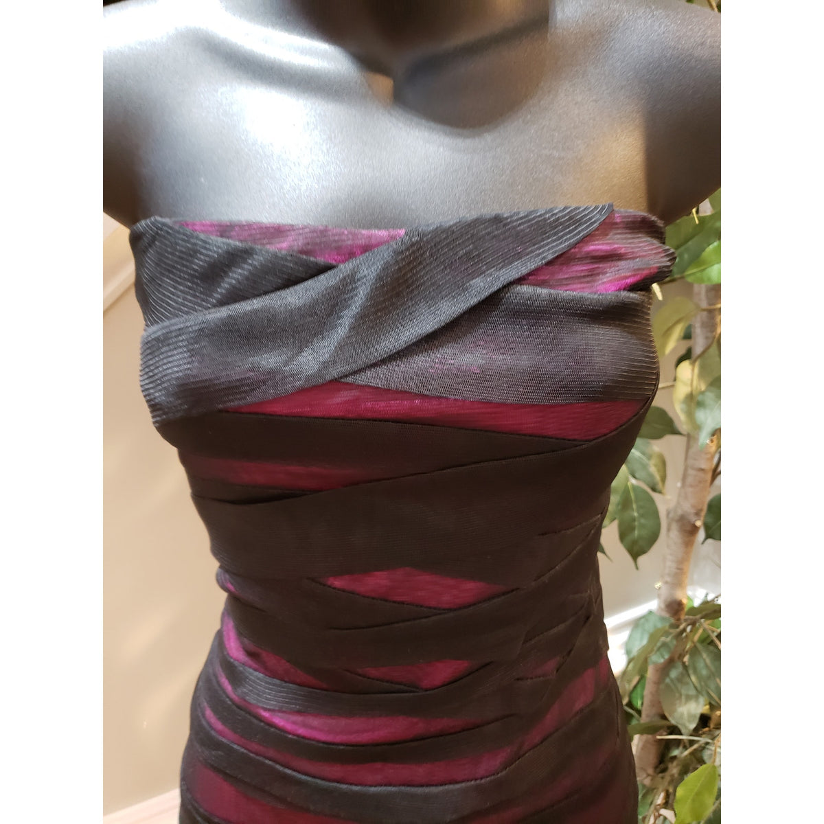 Forever 21 Strapless Dress Womens 1X Purple Black Bodycon Party Mini Plus