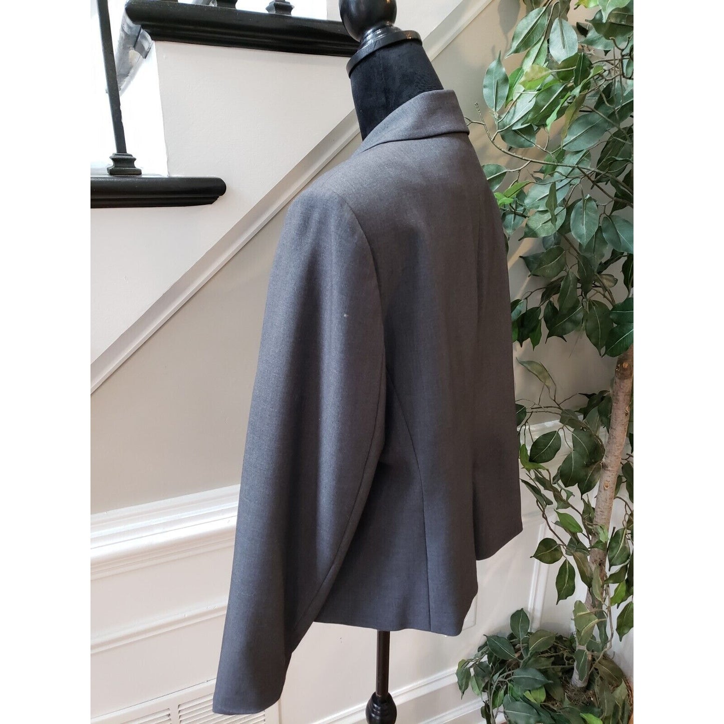 Calvin Klein Women Gray Vented Single Breasted Two Button Blazer Jacket Size 14W