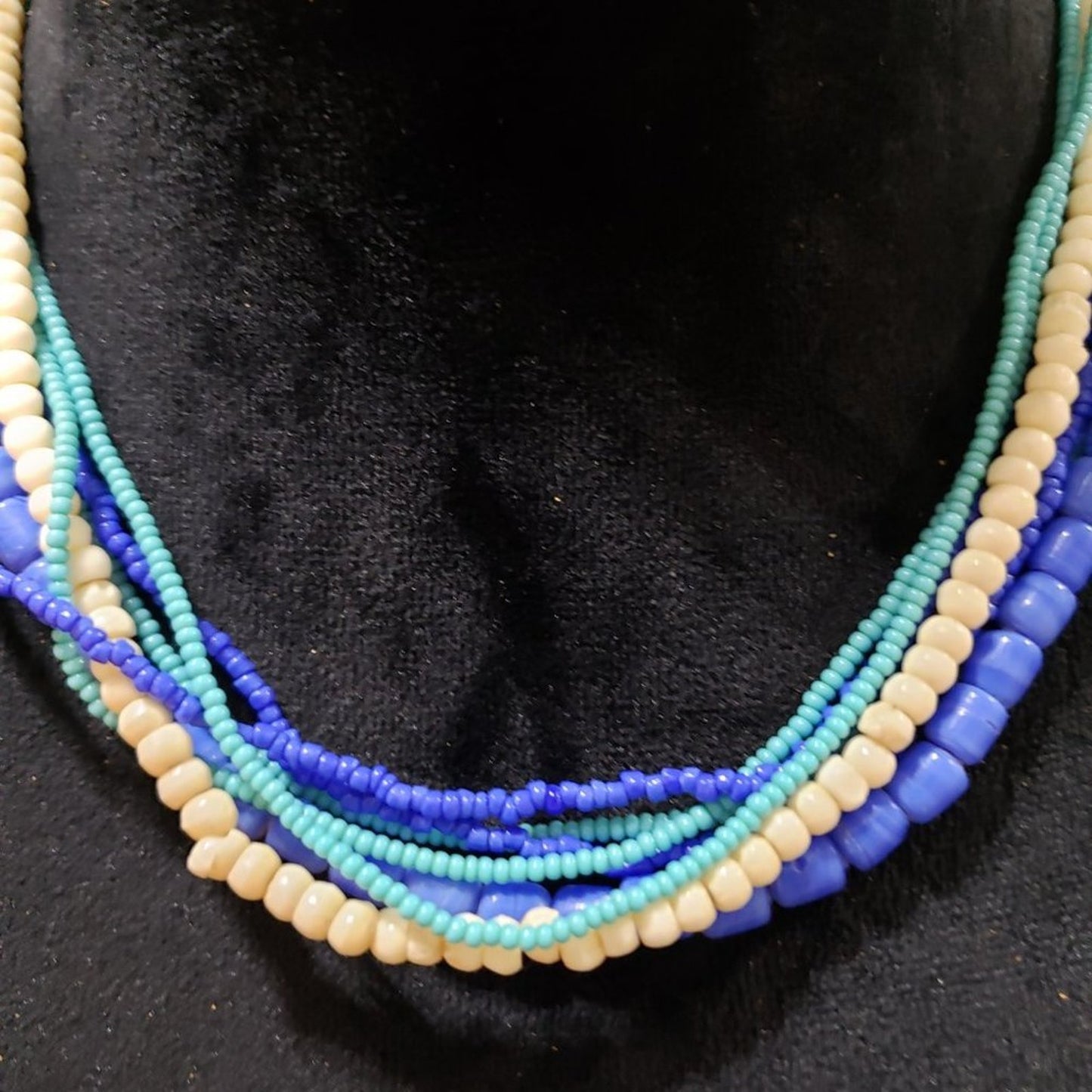 Womens Fashion Seed Bead Lapislazuli Multi Strand Collar Necklace Lobster Clasp