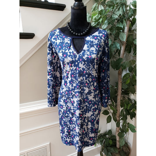 Taylor Mini Dress Womens 1X Multi Floral Polyester Long Sleeve Slit Round Neck