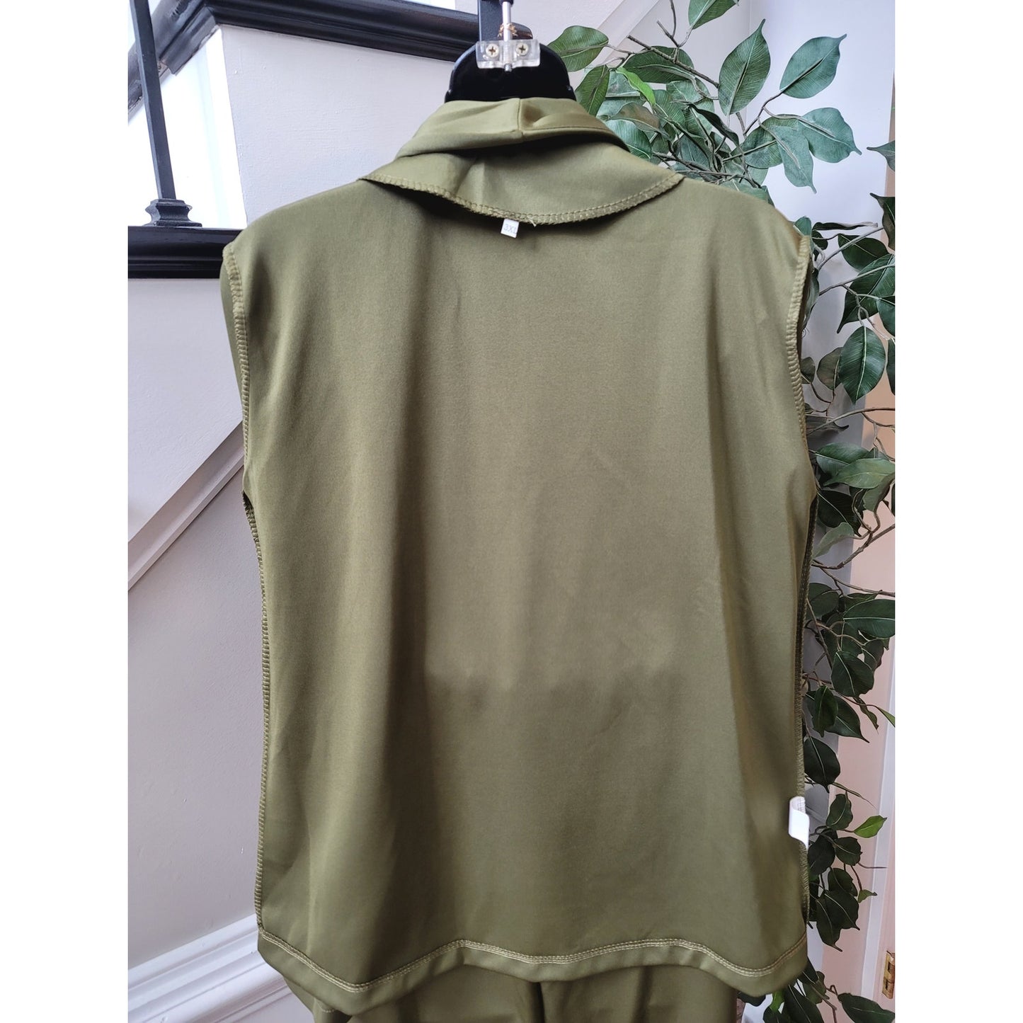 Women's 2 Piece Suit Size L Green Solid Long Sleeve Double Breasted Open Front