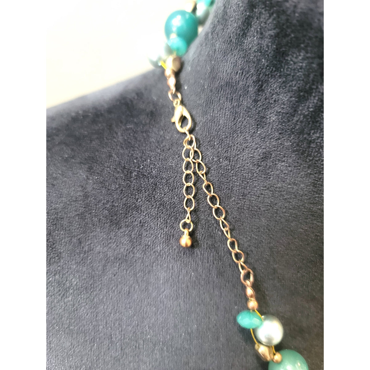 Women's Teal Blue Beaded Necklace Mixed Size Beads Lobster Clasp Boho Jewelry