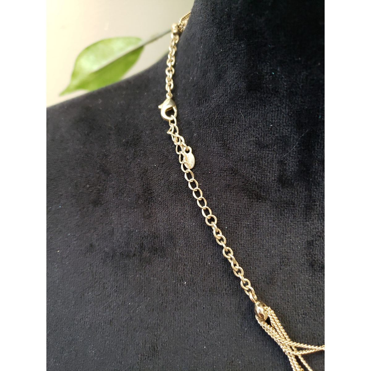 Womens Fashion Gold Tone Triple Strand Golden Blister Pearl Station Necklace