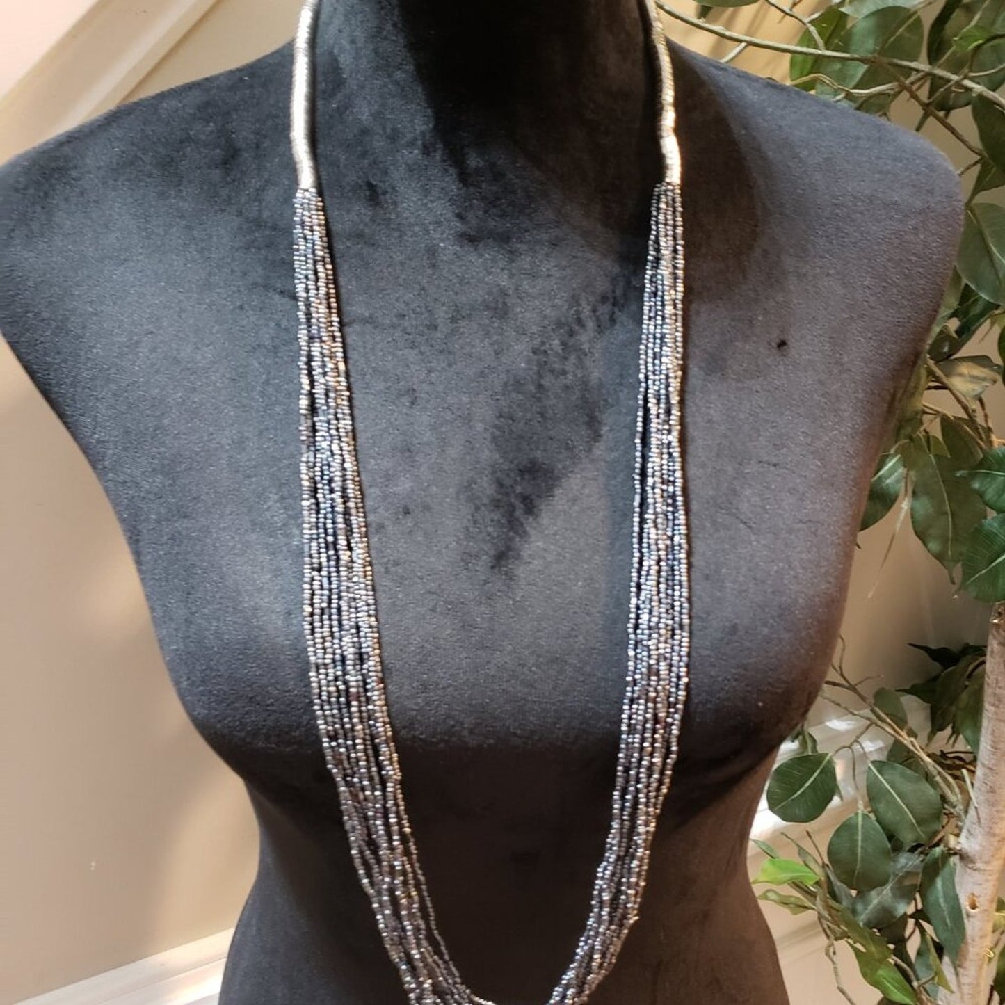 Womens Black Seed Beaded Multiple Layered Necklace Jewelry w/ Lobster Clasp