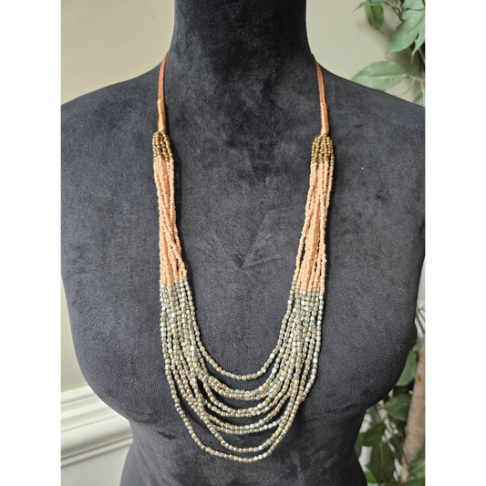 Loft Women's Multilayer Beaded Necklace With Silver Seed Beads And Lobster Clasp