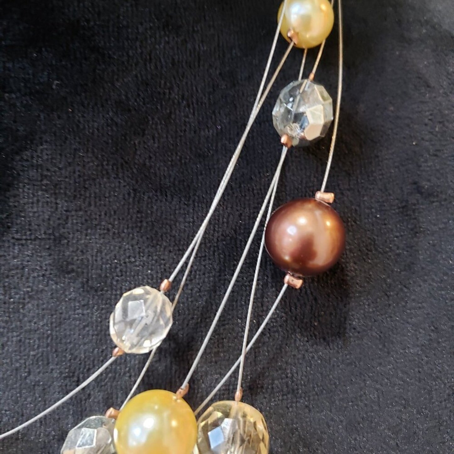 Women's Multi Strands Floating Faux Pearls Crystals & Balls Necklace Jewelry
