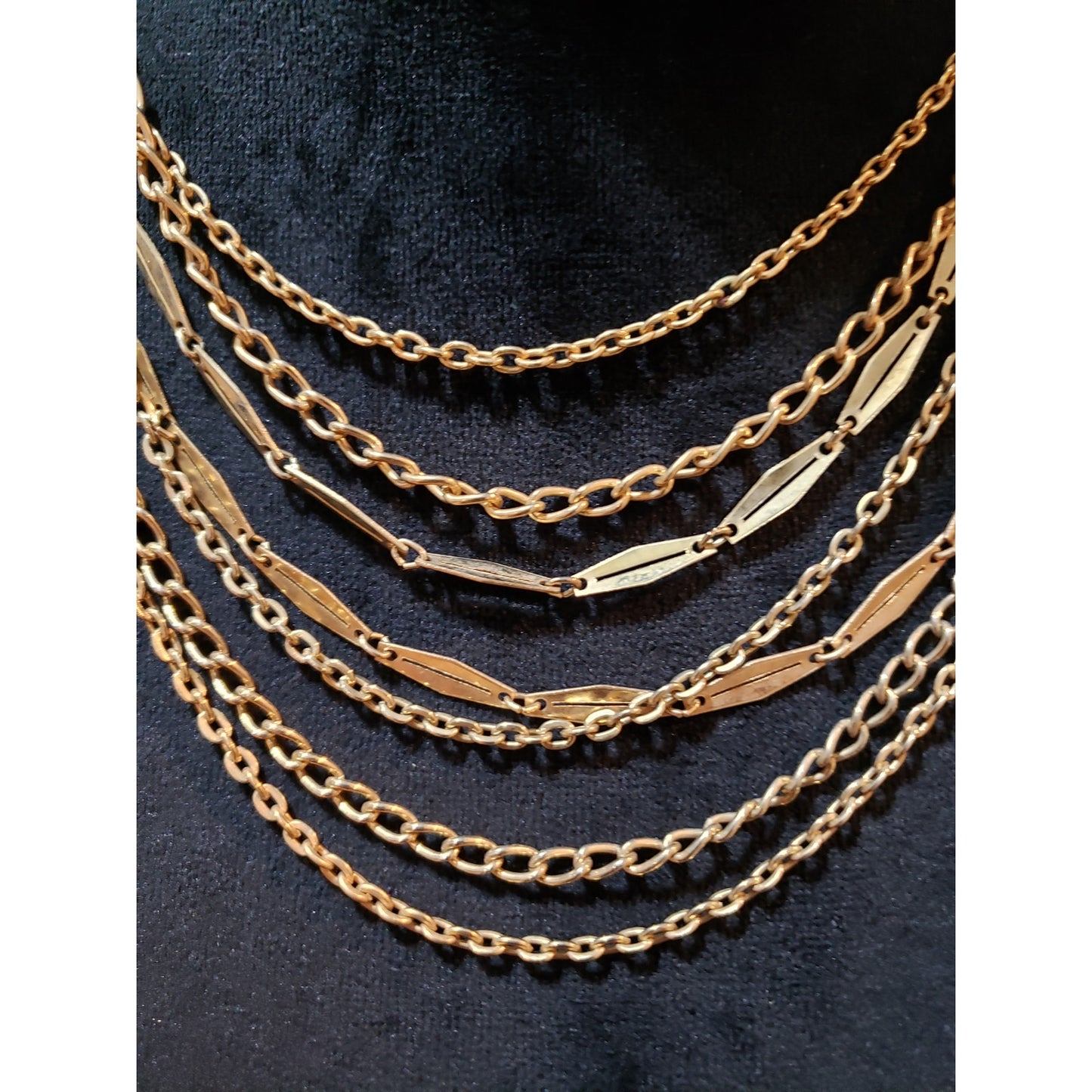 Womens Fashion Gold Tone Multilayer Paper Clip & Link Chains Necklace Jewelry