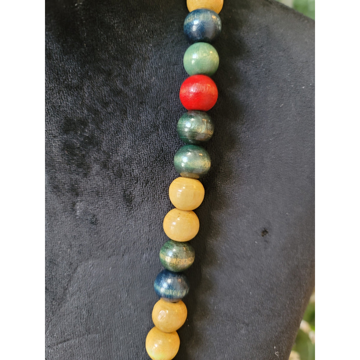 Women's Handcrafted Colorful Wooden Bead Long Necklace With Knotted Finish