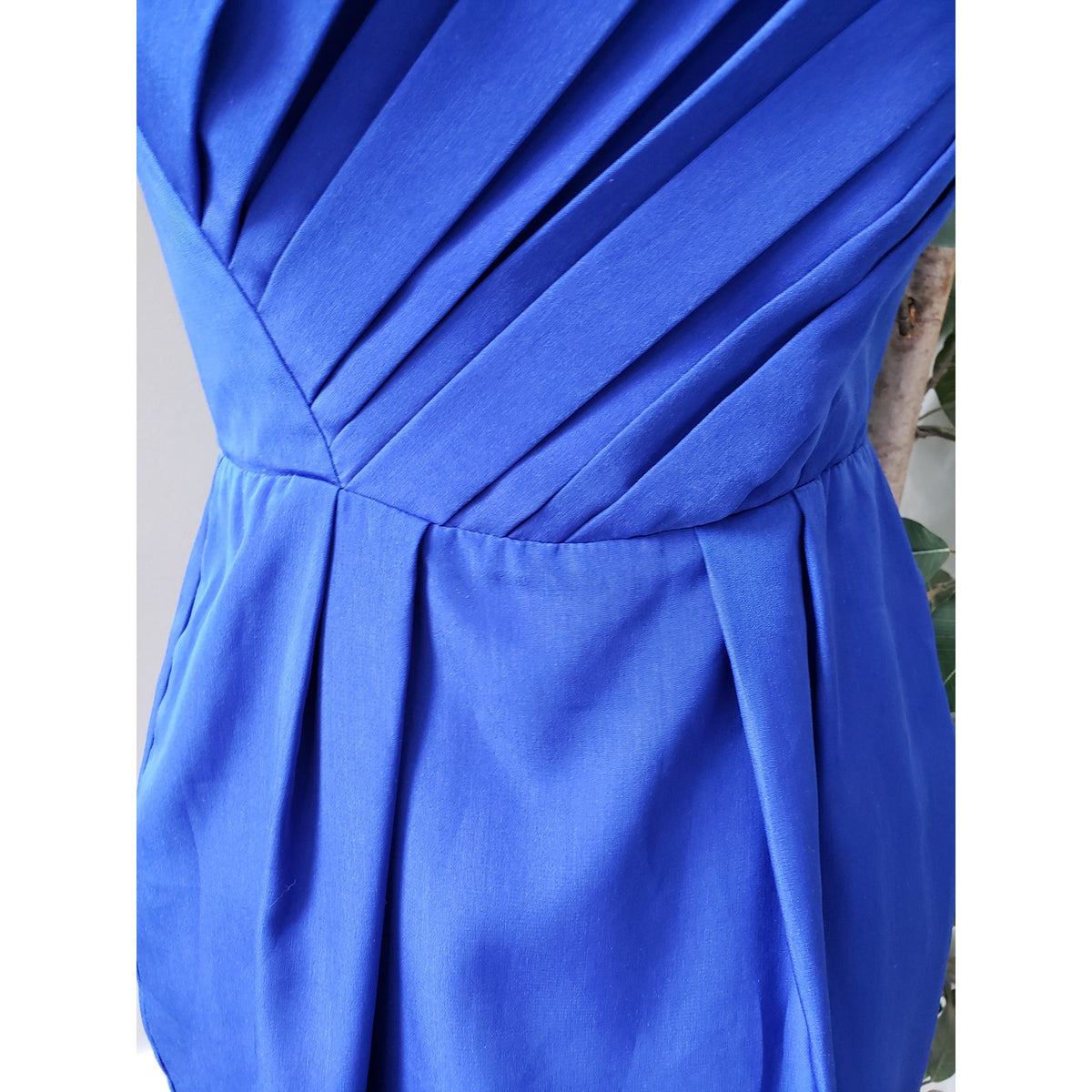 Naven Knee Length Dress Womens XS Blue Lined Pleated Back Zip Off The Shoulder
