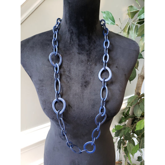 Women's Chunky Blue Link Necklace Statement Resin Toggle Clasp