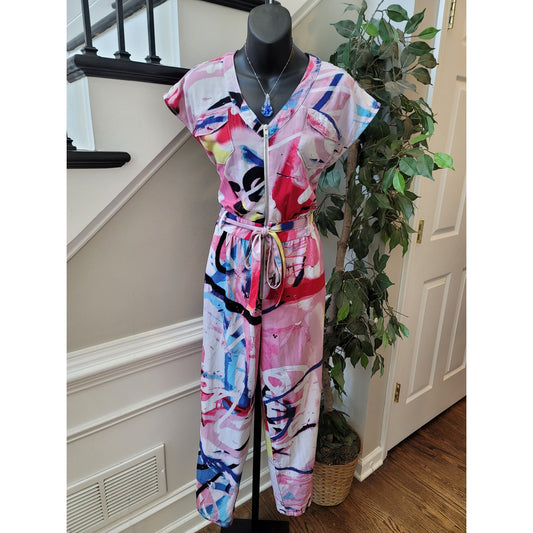 New York & Company Abstract Print Jumpsuit Women's Size Small Multicolor