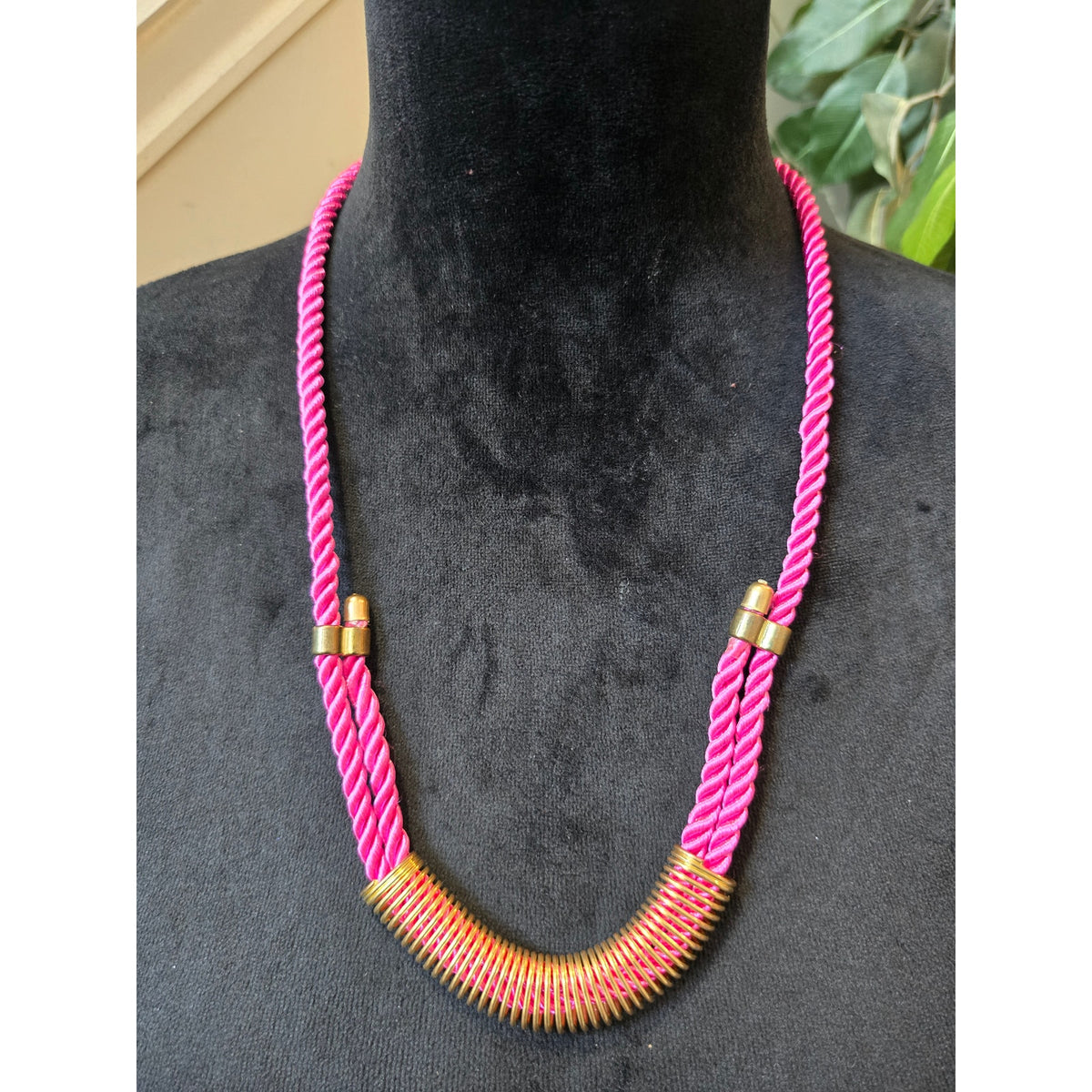 Women Bohemian Statement Rope Necklace Handcrafted Pink Cord Fashion Jewelry