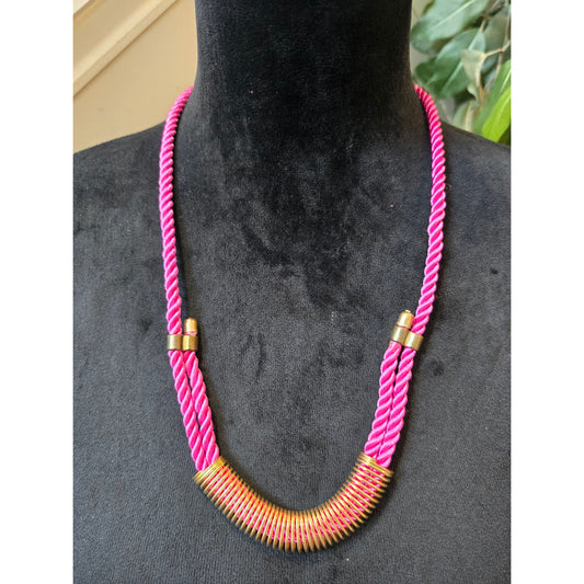 Women Bohemian Statement Rope Necklace Handcrafted Pink Cord Fashion Jewelry