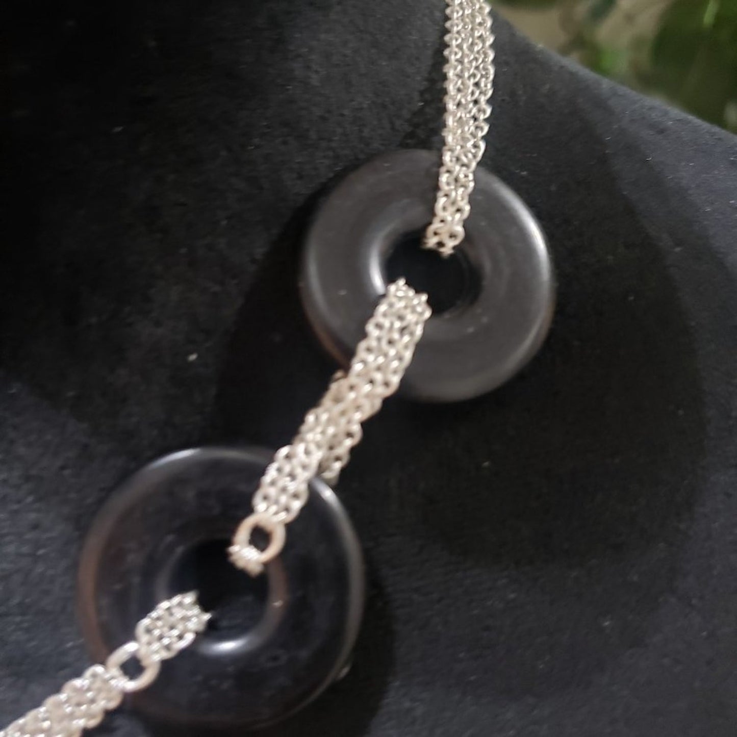 Womens Fashion Black Circle Plain Disc Silver Chains Frontal Necklace Lobster