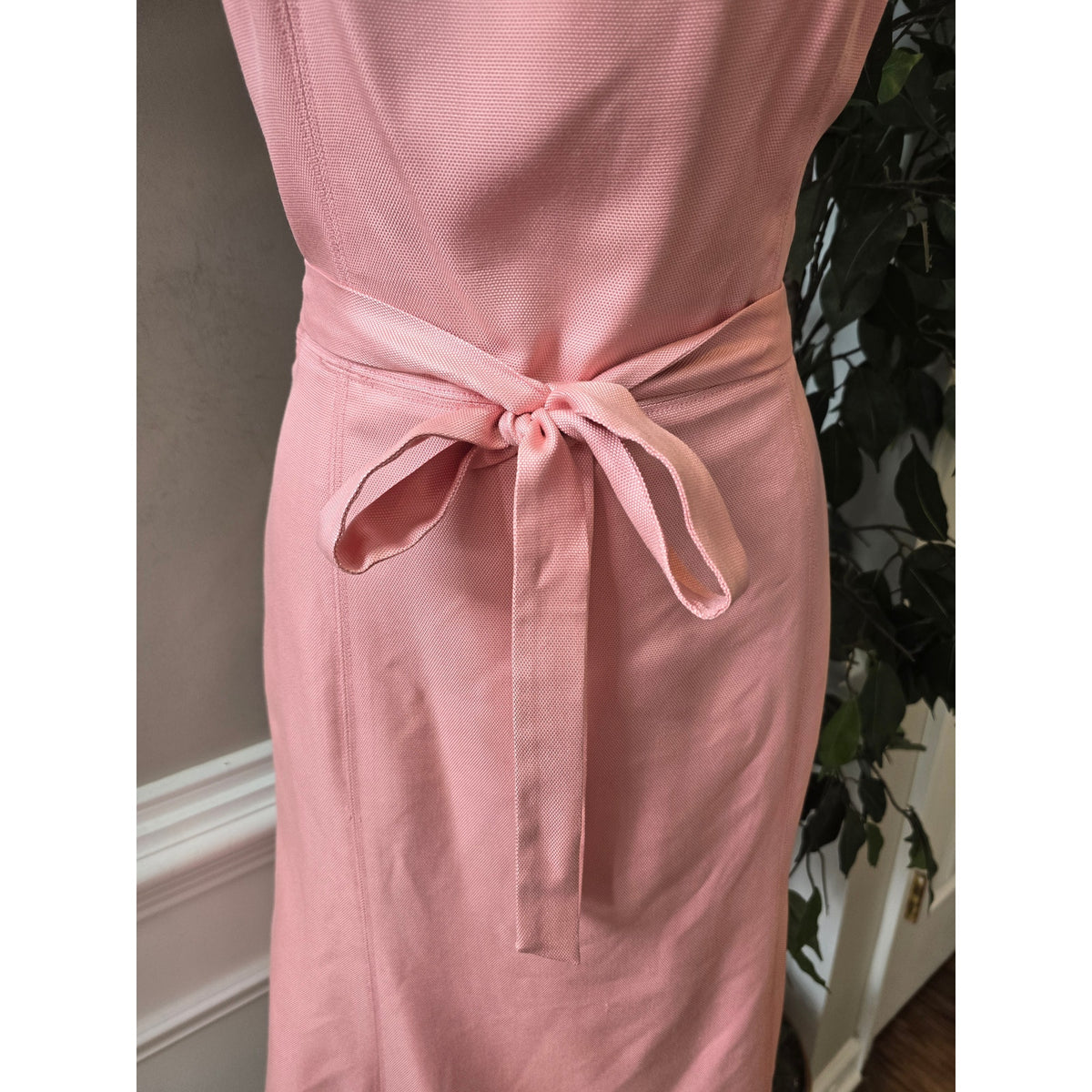 Ann Taylor Sheath Dress Women's Size 8 Pink Tie Waist Square Neck Back Zipper