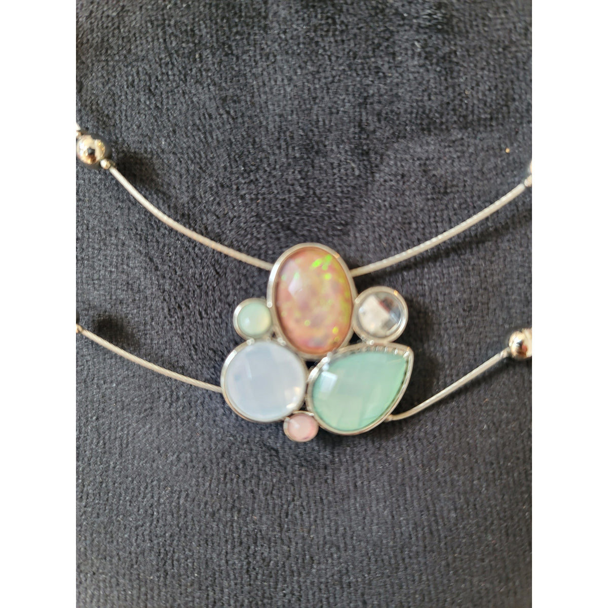 Women's Double Layer Beaded Necklace With Lobster Clasp And Pastel Gemstones