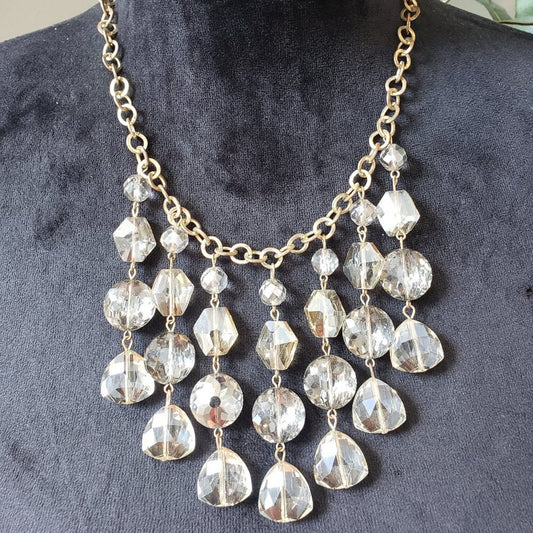 Womens Clear Crystal Glass Beads Cleopatra Style Waterfall Necklace with Lobster