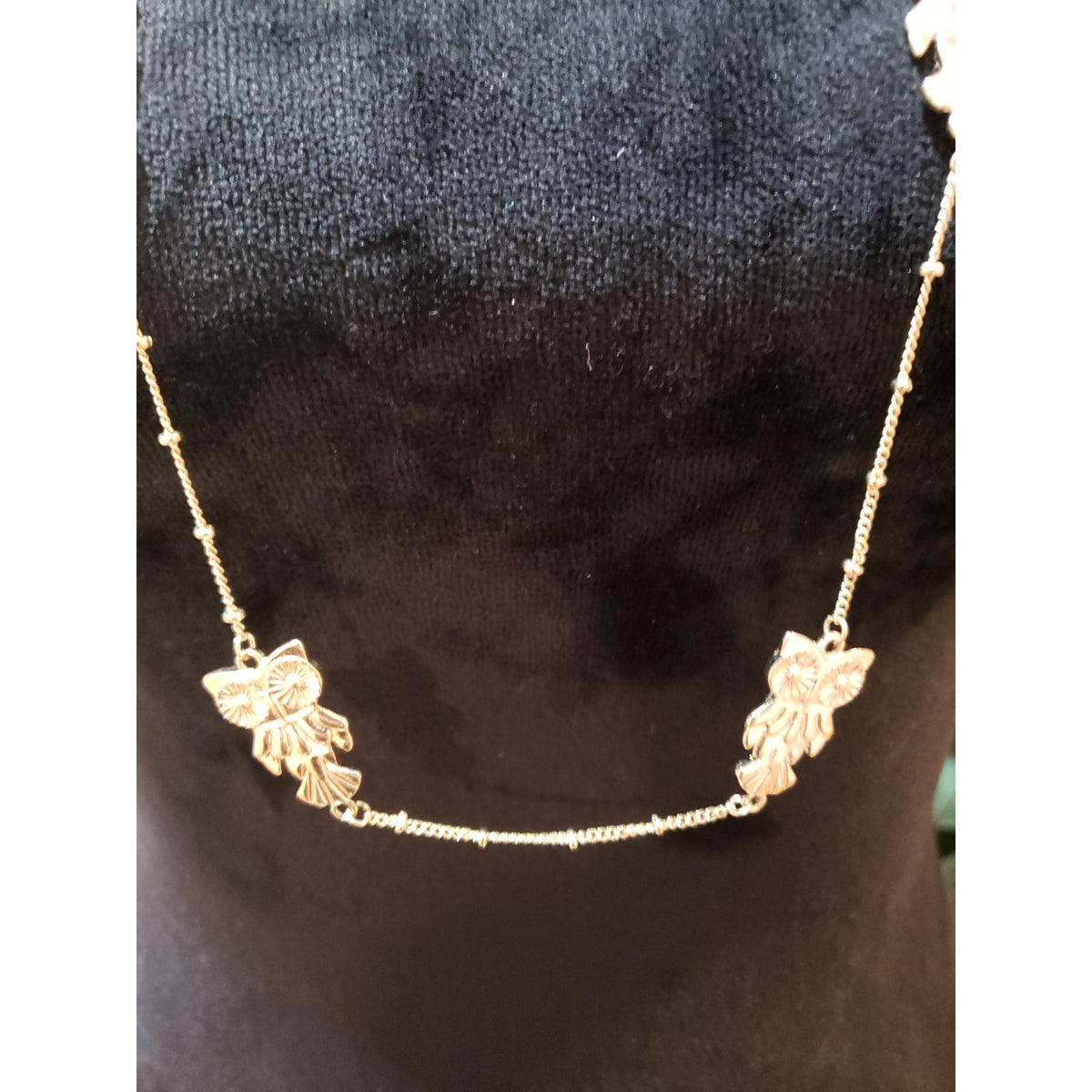 Womens Gold Tone Enamel Bow Crystal Long Owl Necklace with Lobster Clasp