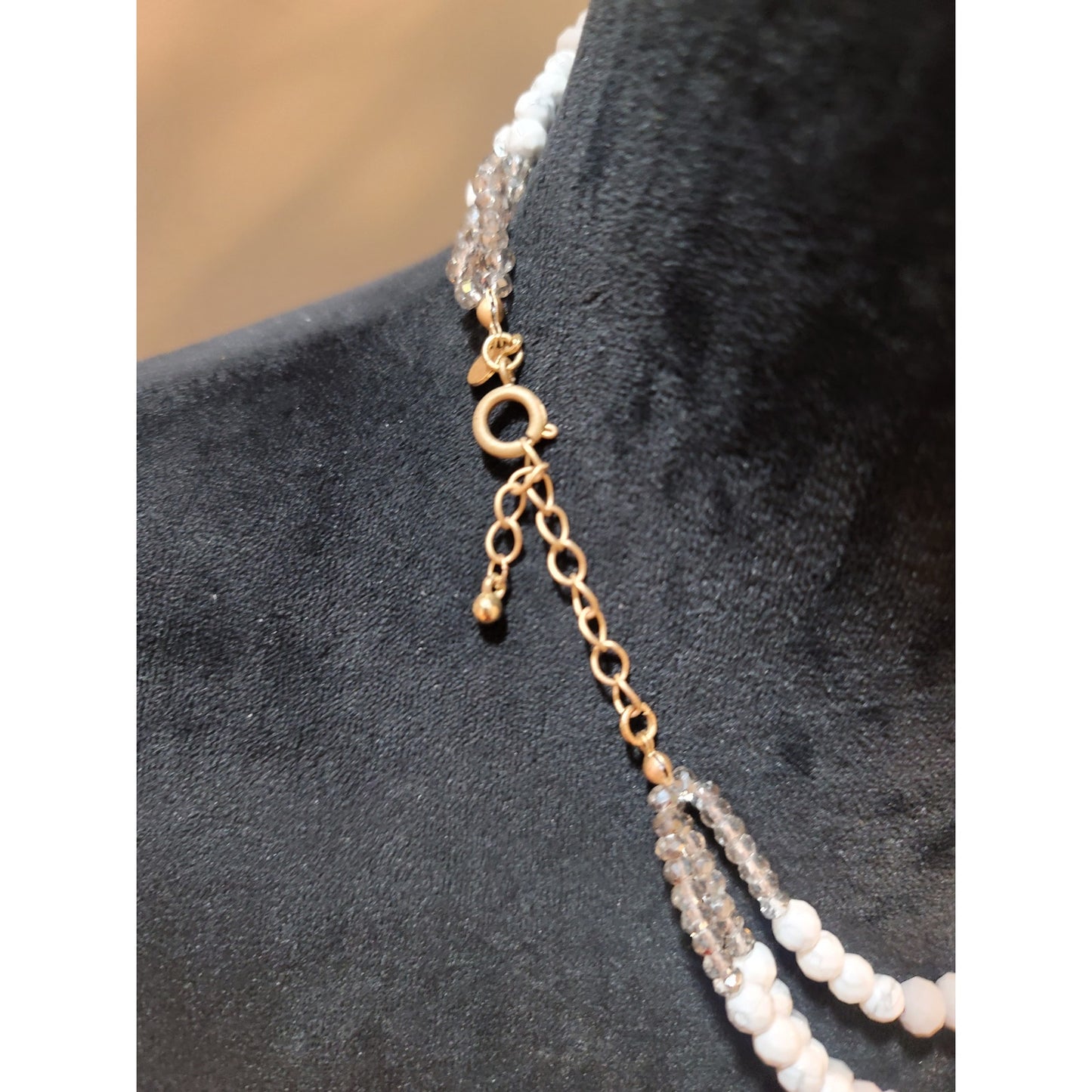 Womens Multi Strand Beaded Necklace With Red White Black Stones Spring Ring Lock