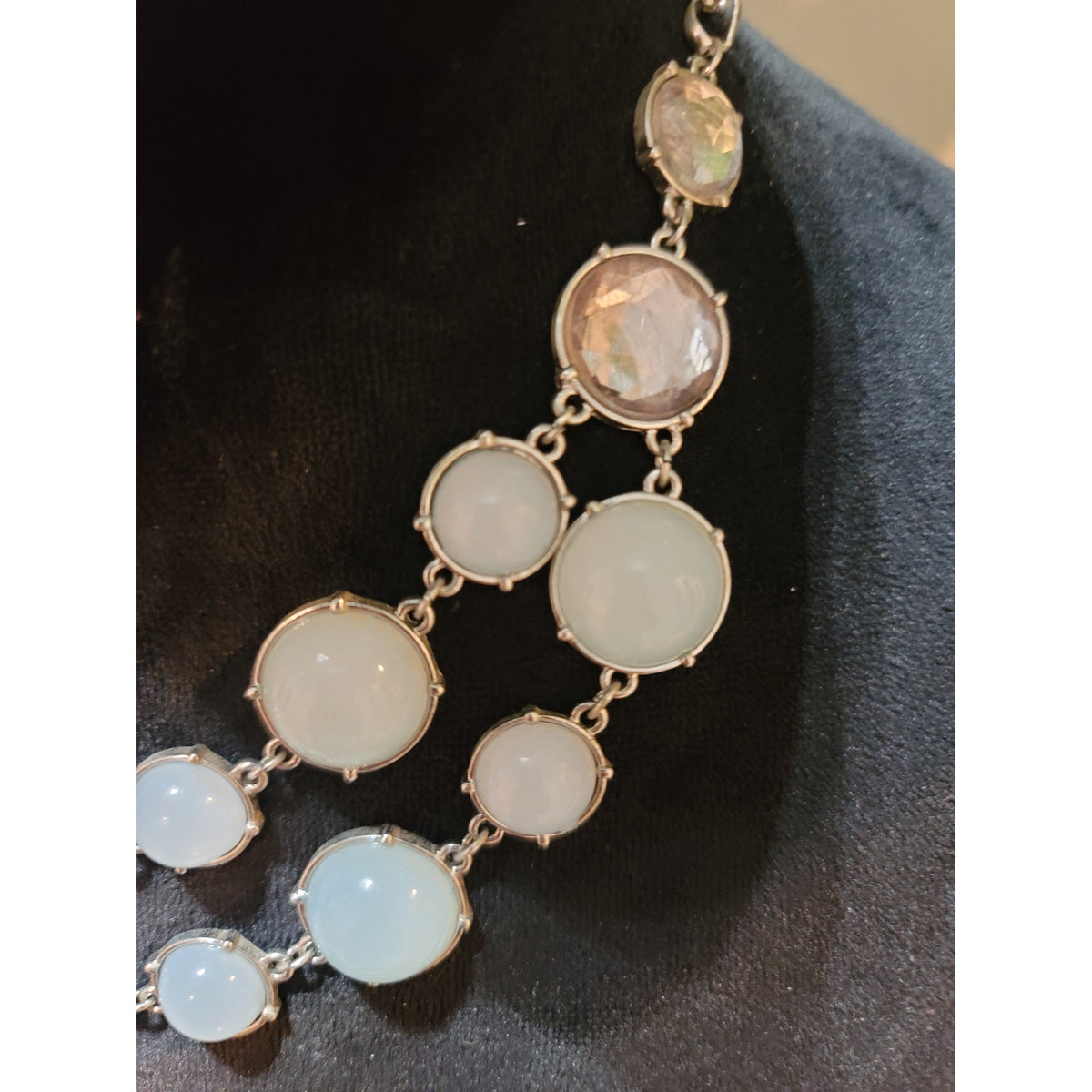 Women's Silver Faux Opalite And Gemstone Necklace With Lobster Claw Lock