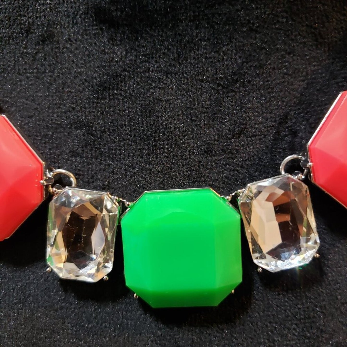 Womens Fashion Royal Crest Pink Green Bib Necklace Jewelry with Lobster Clasp