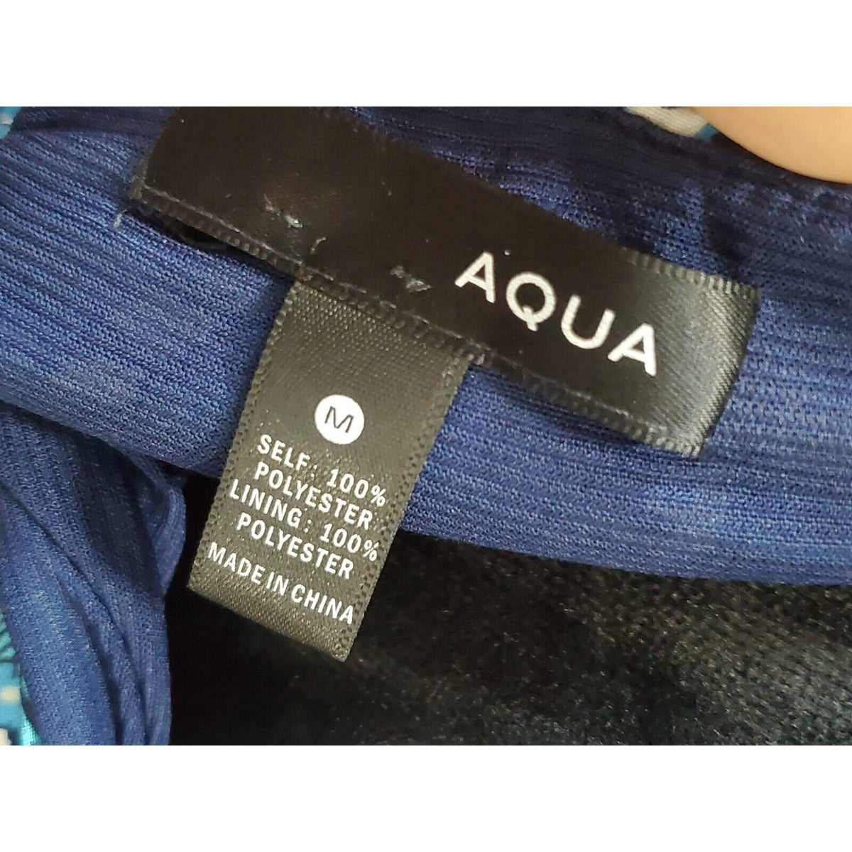 Aqua Women's Blue & White 100% Polyester Off The Shoulder Knee Length Dress M