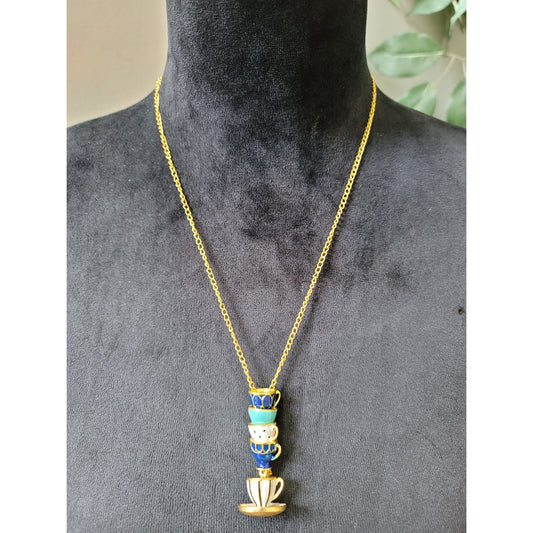 Women's Stackable Teacup Pendant Necklace with Gold Chain and Lobster Clasp