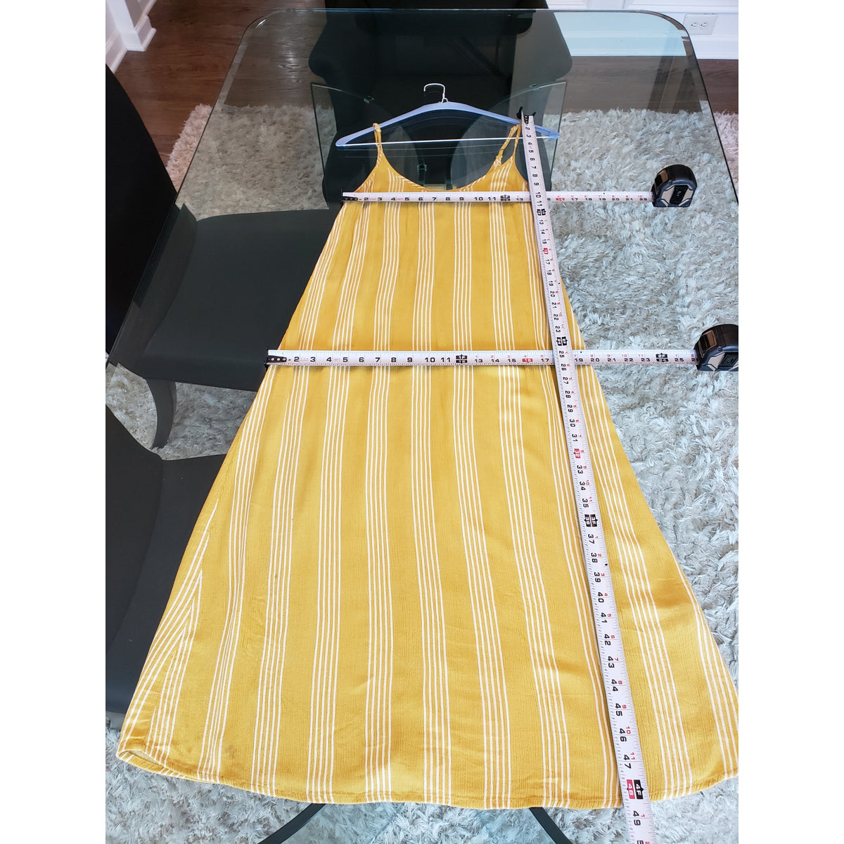 Forever21 Long Maxi Dress Women's S Yellow Striped Lurex Knit Adjustable Straps