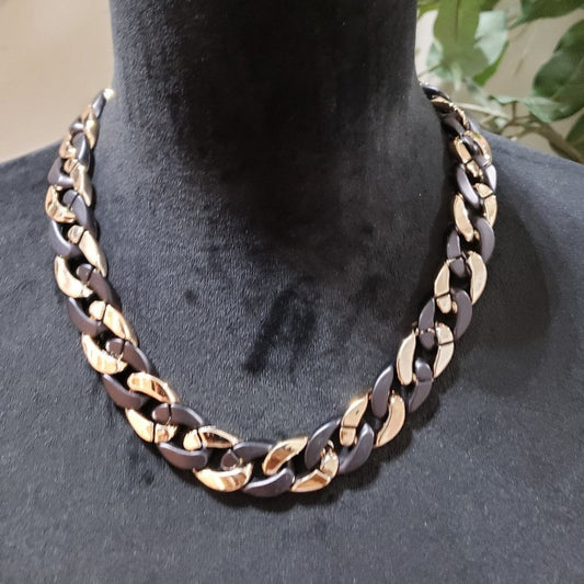 Womens Lightweight Double Color Thick Linked Chain Necklace with Lobster Clasp