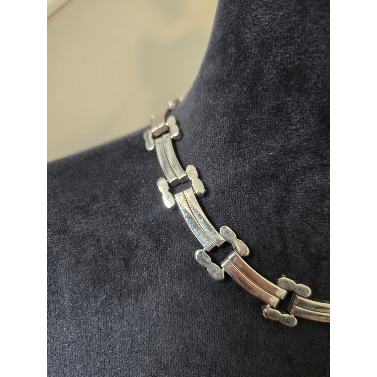 Silver Geometric Collar Statement Necklace