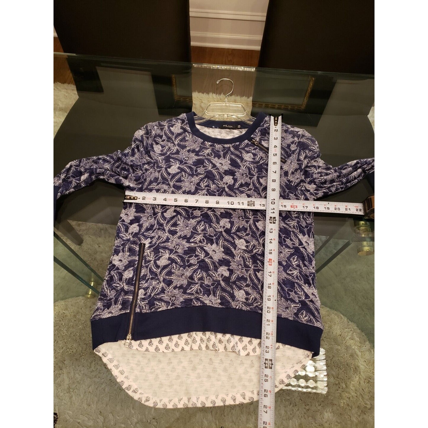 Max Jeans Women's Blue Floral Rayon Crew Neck Long Sleeve Sweater Size X-Small