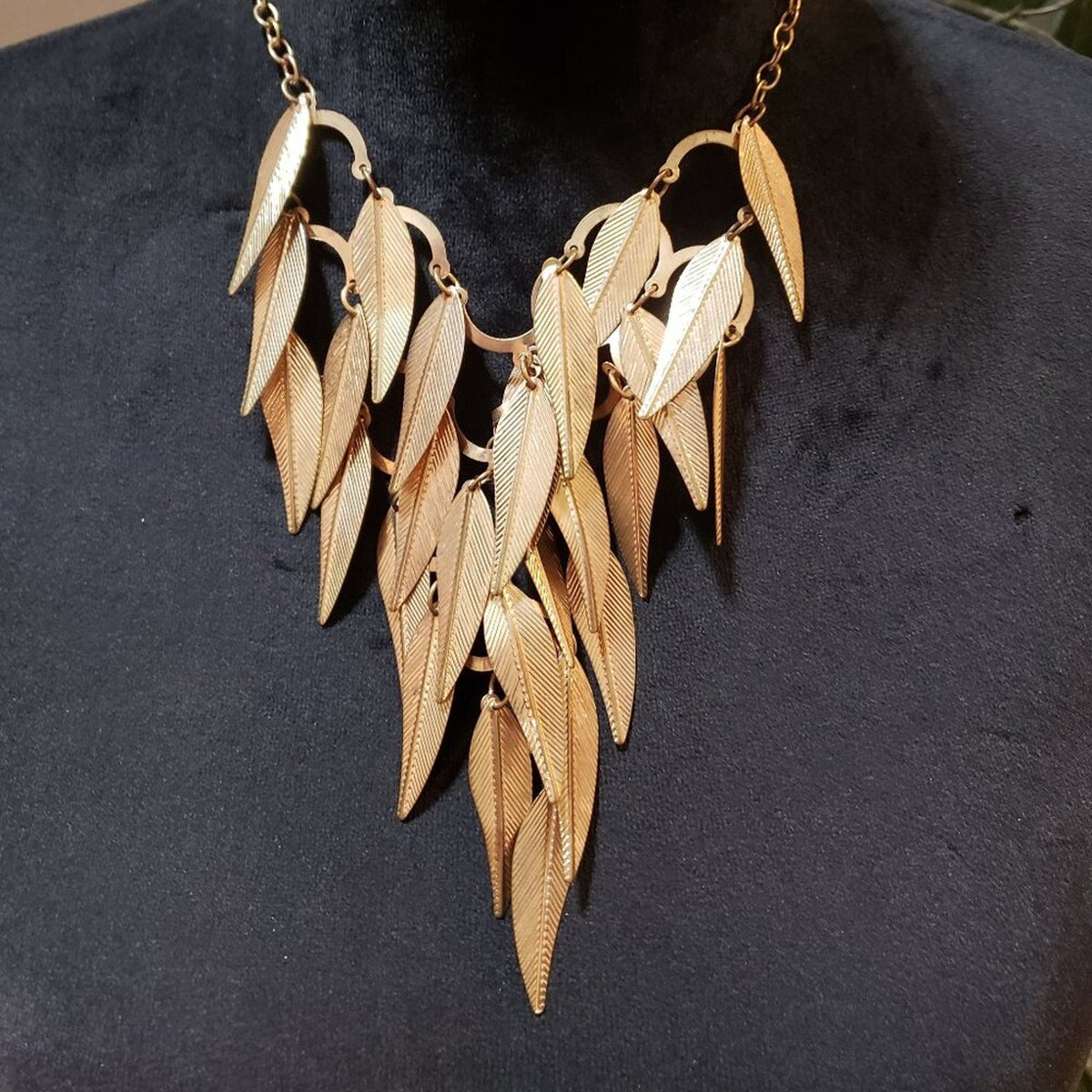 Womens Fashion Gold Tone Tiered Leaf Charm Chain Necklace with Lobster Clasp