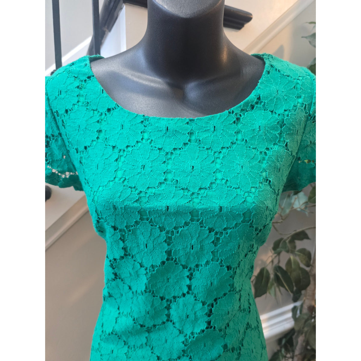 Sheath Dress Women Chest Small Emerald Green Floral Lace Back Zipper Cap Sleeves