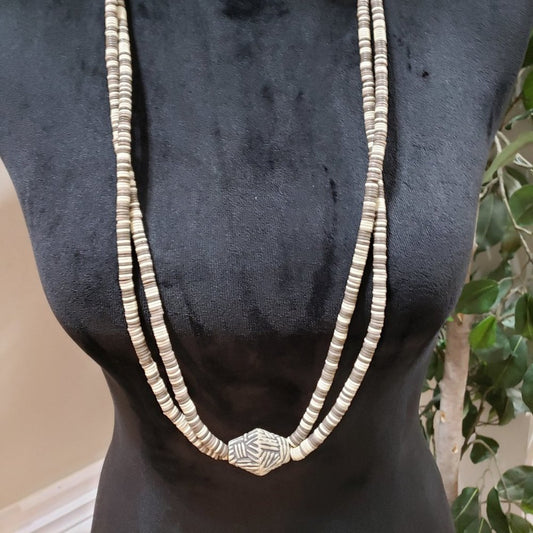 Womens Fashion Chunky Double Strand Elegant Brown White Beaded Long Necklace