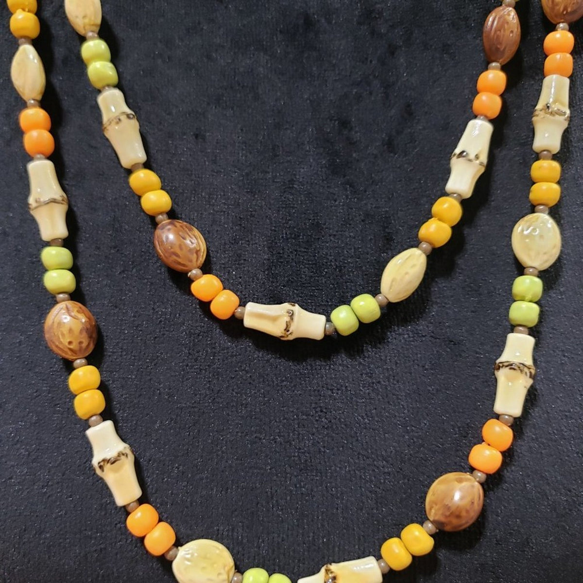 Women Fashion Double Strand Boho Style Old Mix Color African Glass Bead Necklace