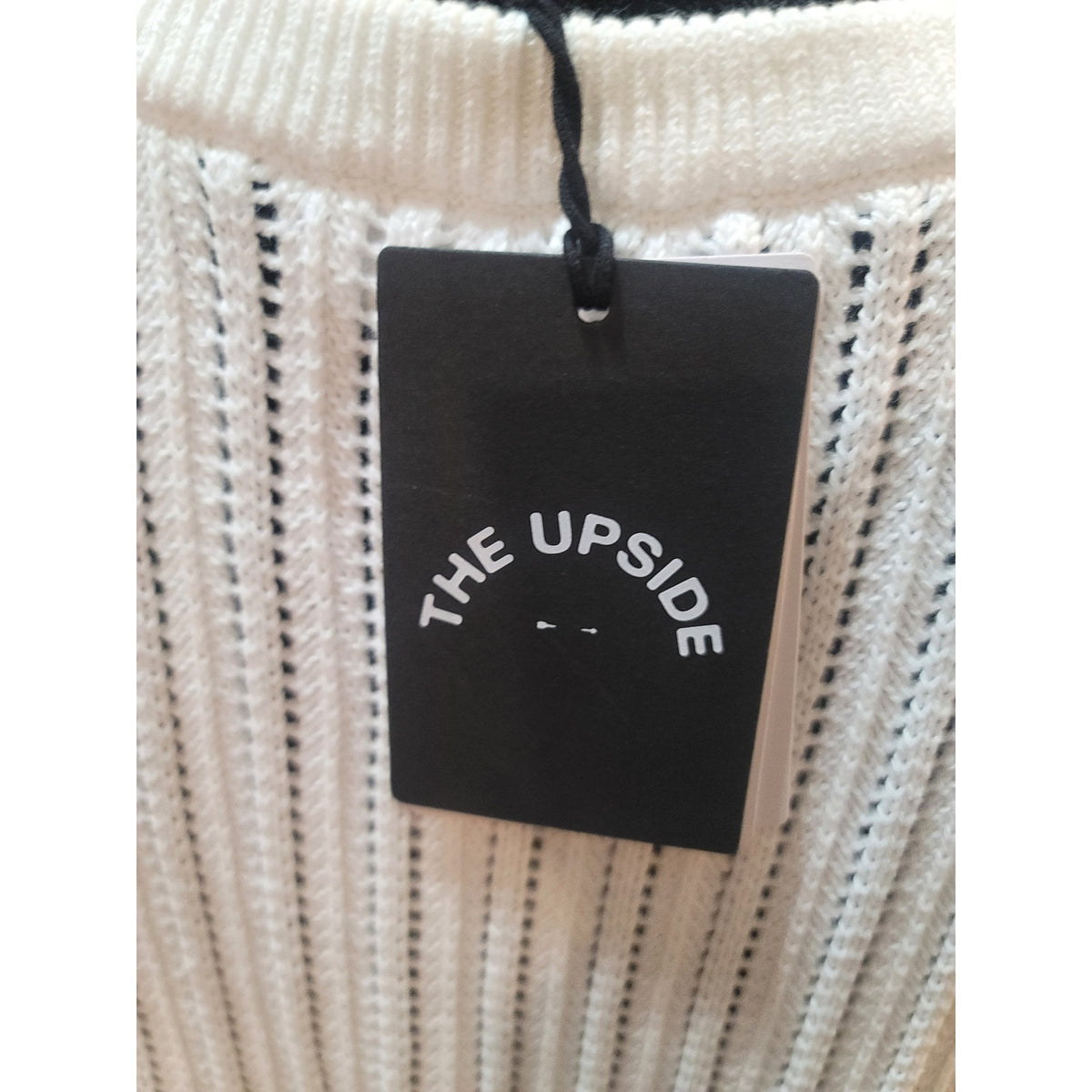 The Upside Stitch Sweater Women Medium White Open Knit Ribbed Armhole Sleeveless