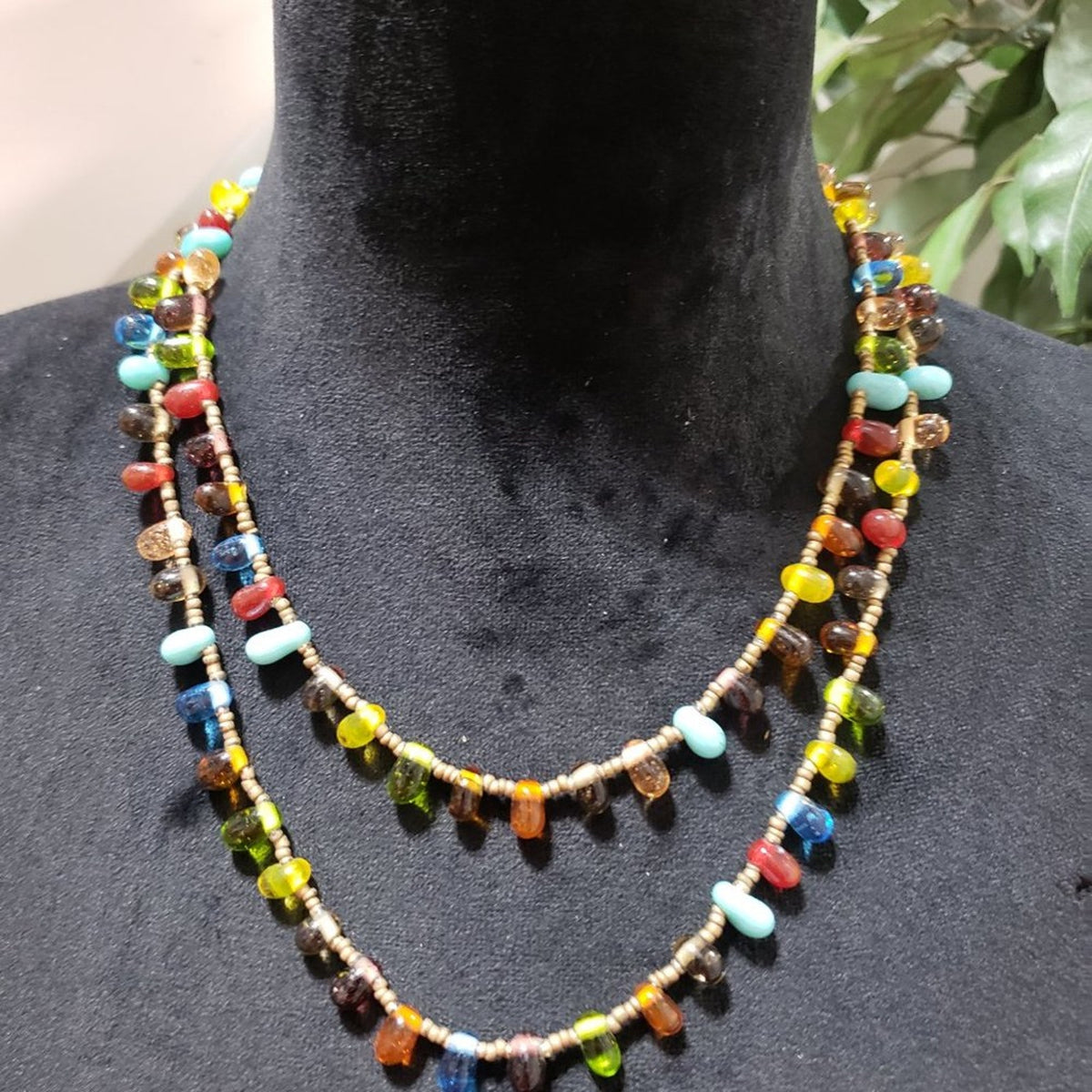 Womens Fashion Double Strand Multicolor Boho Style Beaded Elegant Necklace
