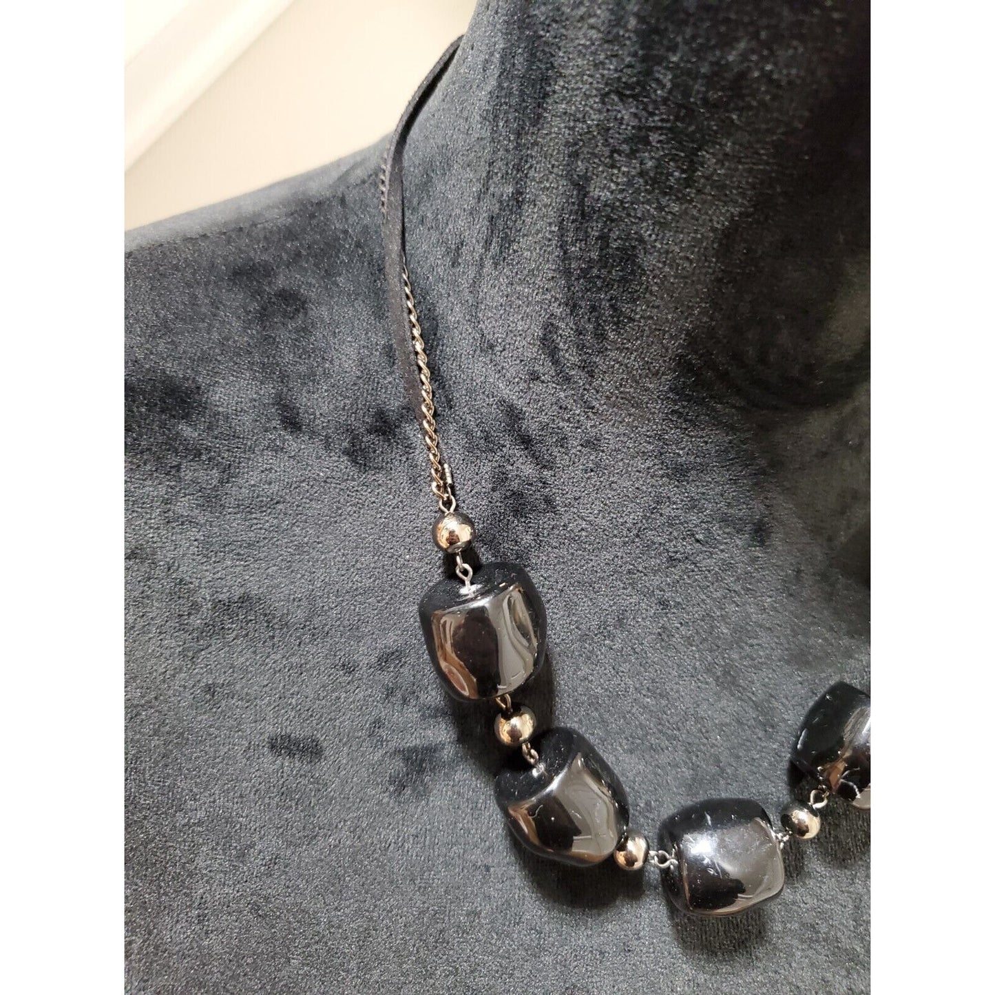 Women's Solid Black Beaded Choker Stylish Statement Pewter Necklace