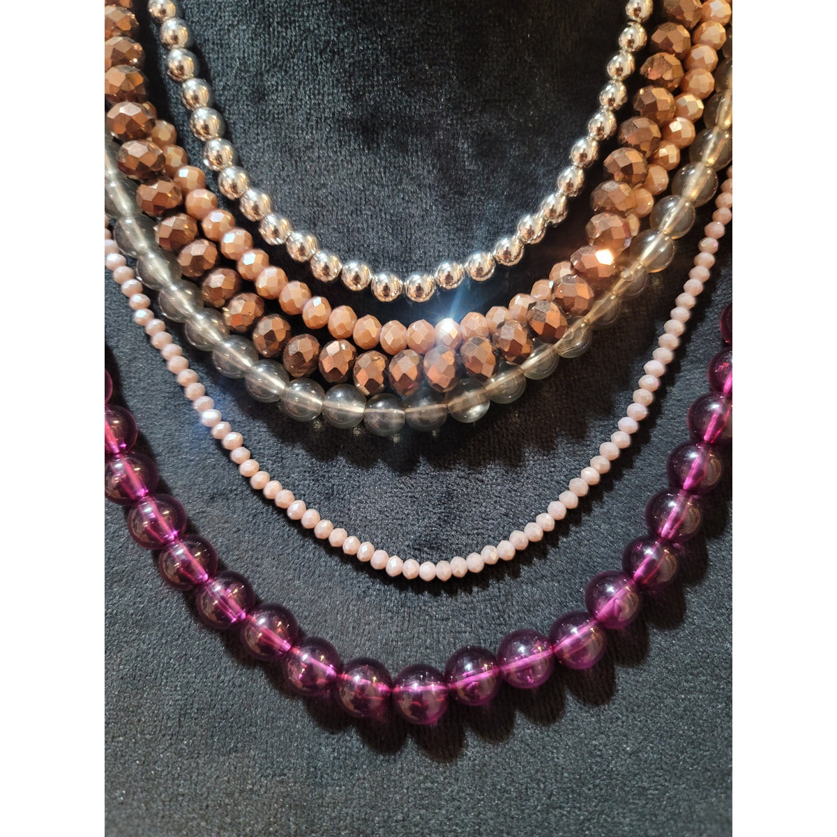 Women's Multi Strand Beaded Necklace With Lobster Clasp Glass Crystal Pearl