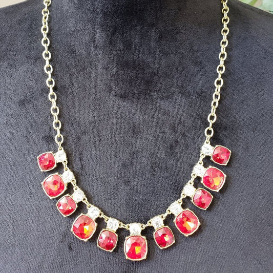 Womens Gold Tone Red Crystal Beaded Collar Necklace Jewelry with Lobster Clasp