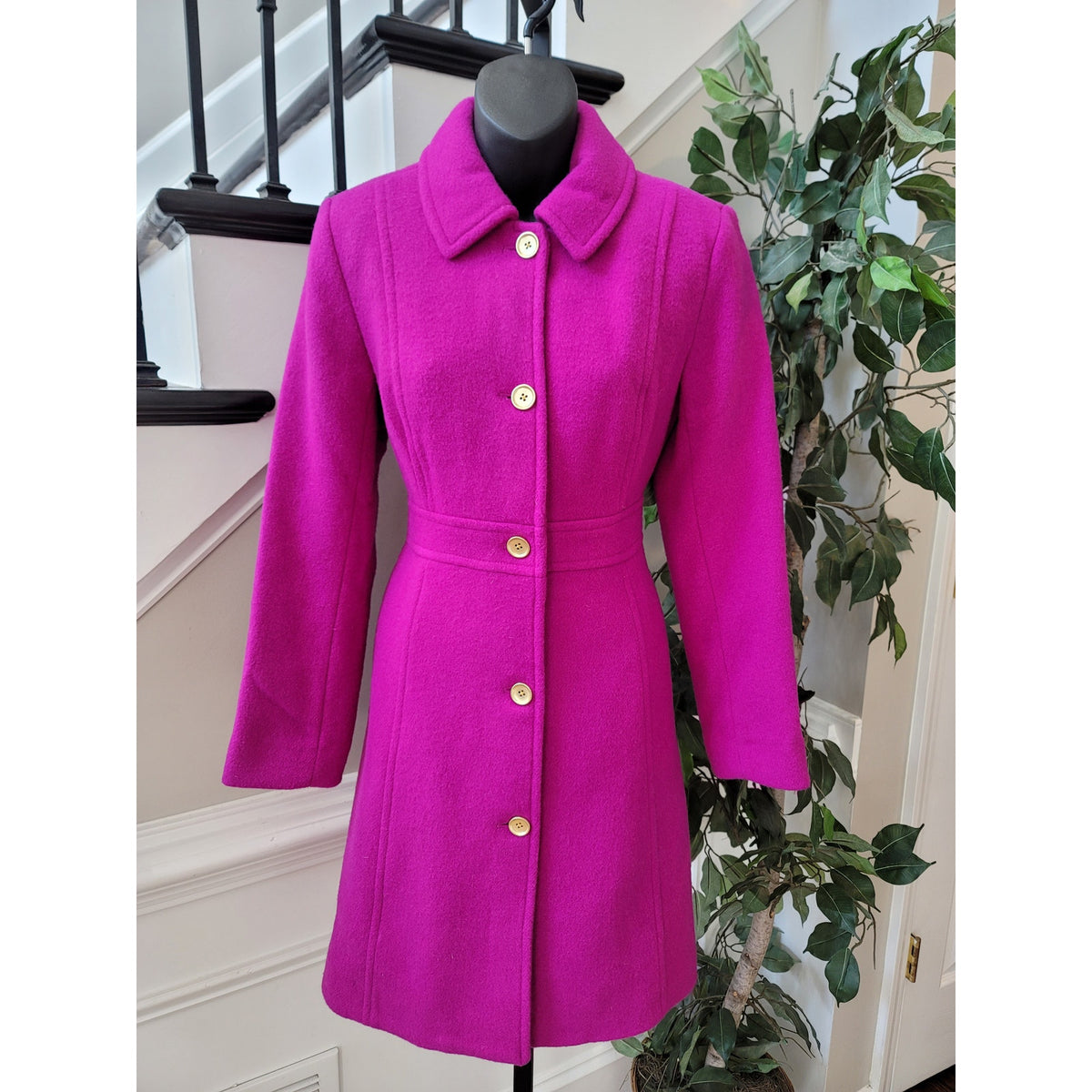 J. Crew Peacoat Women's SZ 2 Hot Pink Button Up Front Fully Lined Long Sleeve