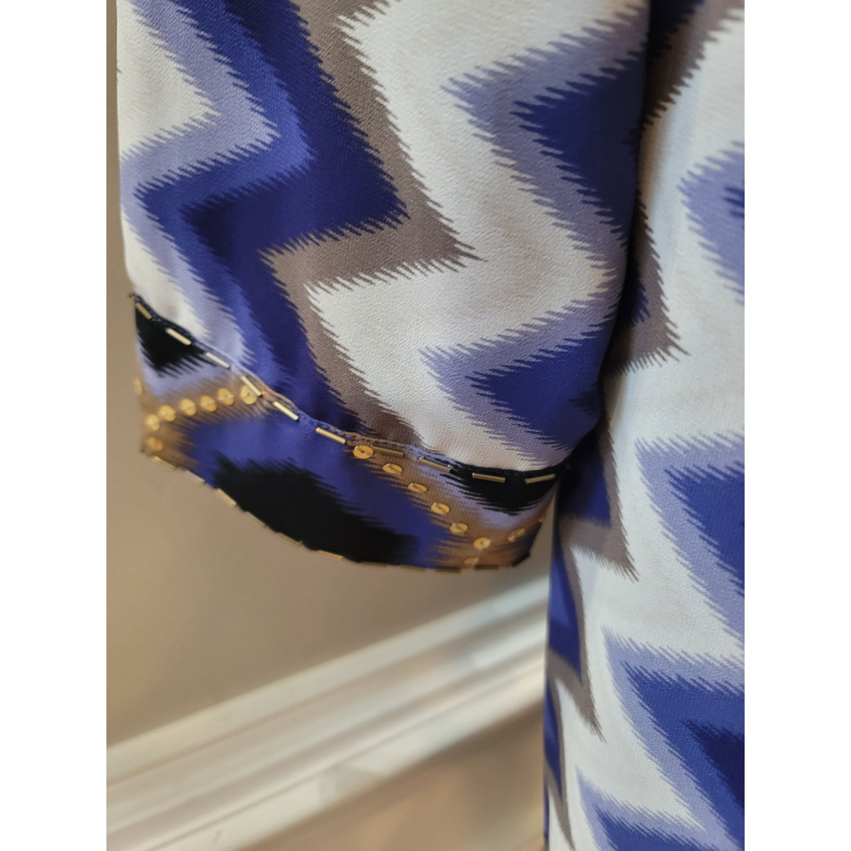 Chico's Cardigan Jacket Womens SZ 1/M Mullticolor Chevron Fully Lined Open Front