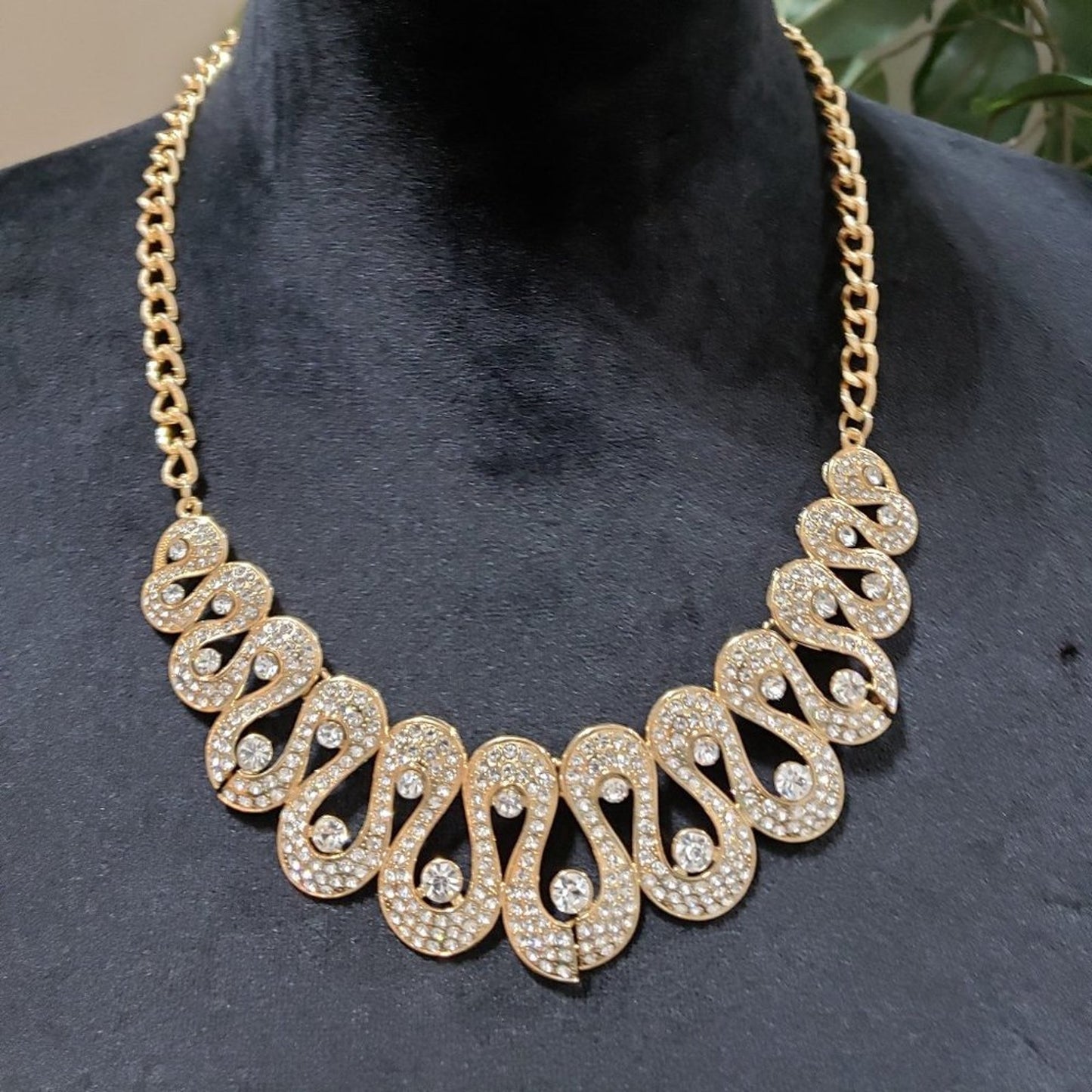 Womens Gold Tone Rhinestones Snake Shaped Collar Necklace with Lobster Clasp