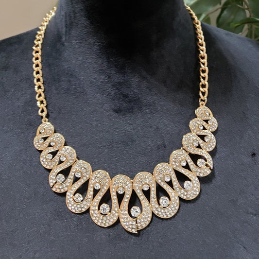 Womens Gold Tone Rhinestones Snake Shaped Collar Necklace with Lobster Clasp