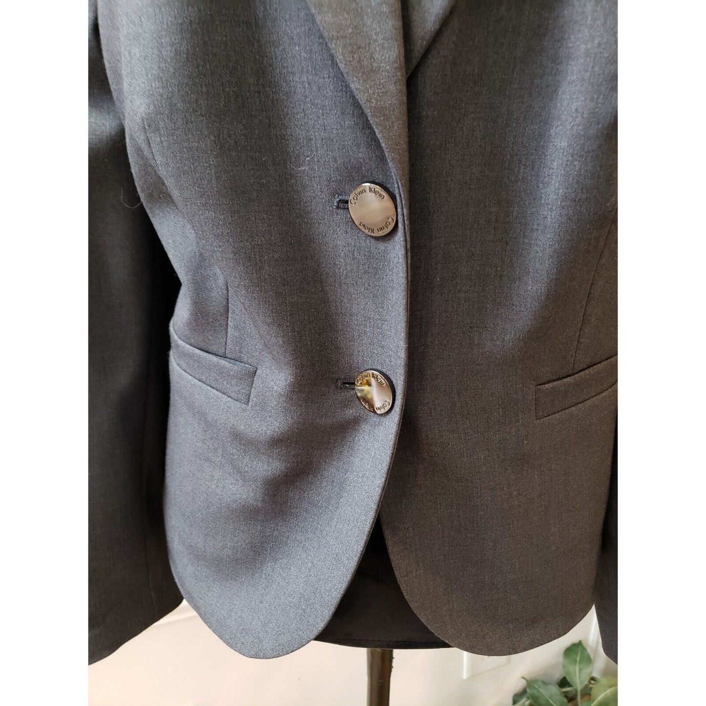 Calvin Klein Women Gray Vented Single Breasted Two Button Blazer Jacket Size 14W