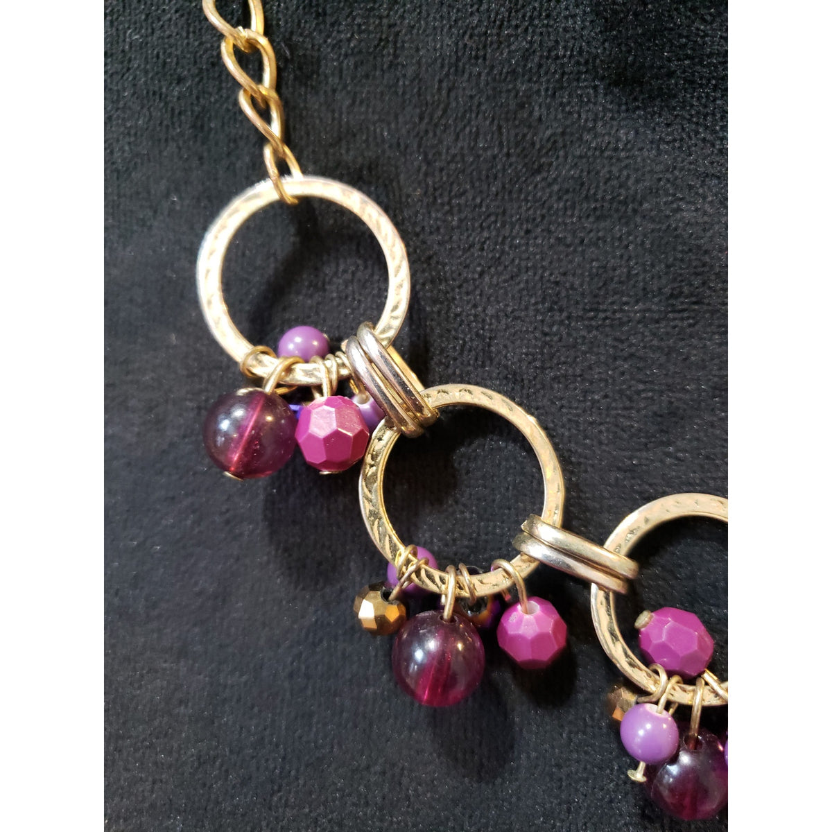 Women Gold Purple Statement Necklace Chain Beaded Hoop Charm Fashion Jewelry