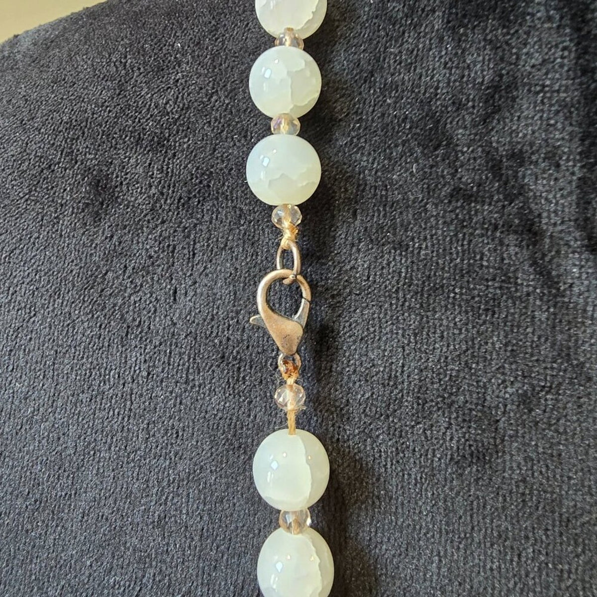 Womens White Faux Pearl Beaded Tassel Bohemian Necklace Jewelry w/ Lobster Clasp