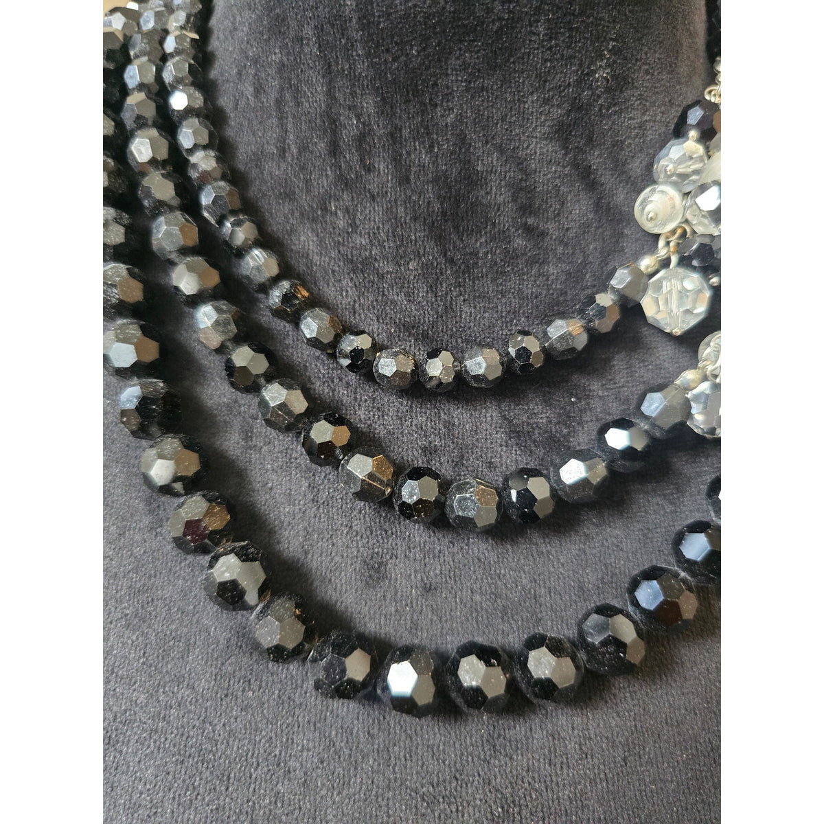 Black Gray Multi Strand Beaded Statement Necklace